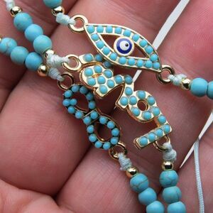 Blue Turquoise man made  Beads  Hand Made Bracelets 3 pieces